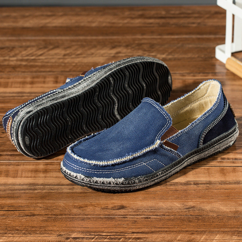 Mens Casual Canvas Loafer Shoes Fashionable Washed Denim