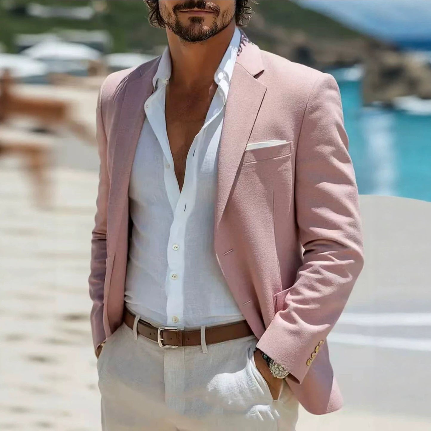 Mens Slim-fit Casual Suit Jacket, Fashionable Mens Outerwear