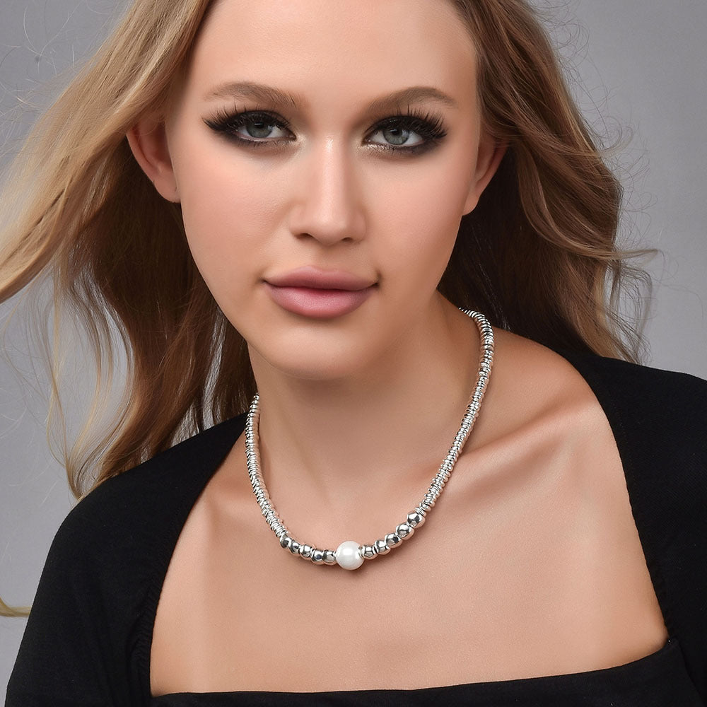 Irregular Broken Silver Pearl Choker Necklace For Women, Adjustable Dainty Collarbone Chain, Elegant Long Sweater Chain French Fashion Jewelry