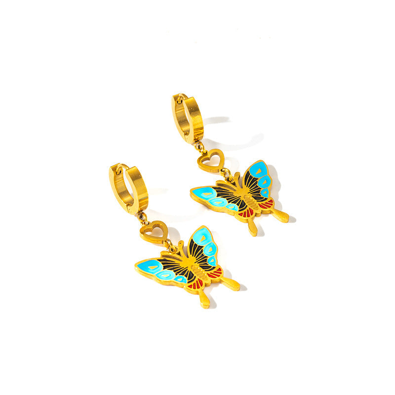 CL European And American Geometric Square Tassel Hollow Butterfly Stainless Steel Earrings
