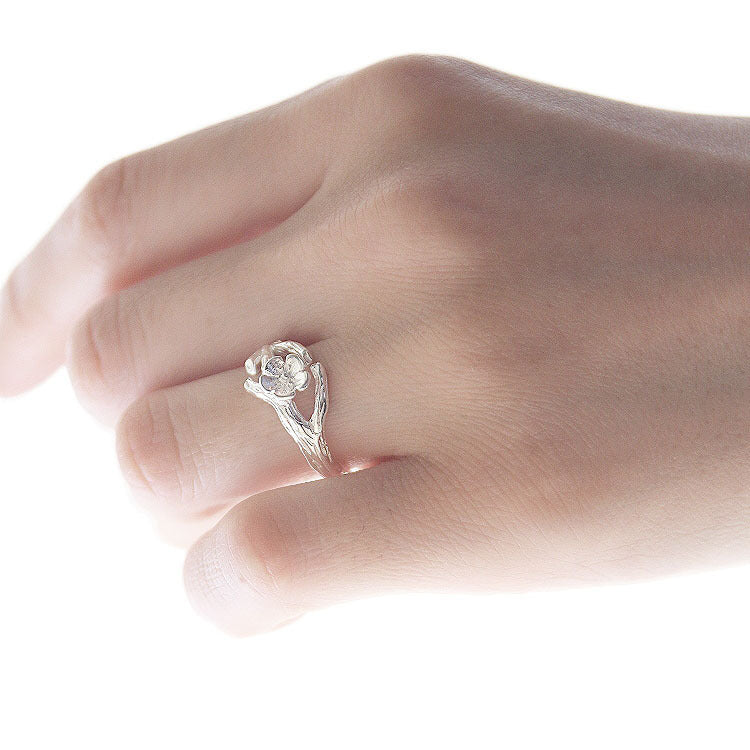 S925 Sterling Silver Open-ring Delicate Flower And Branch Plain Silver Ring