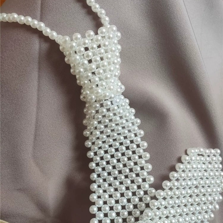 Pearl Tie Body Chains Hollow Out Handmade Retro