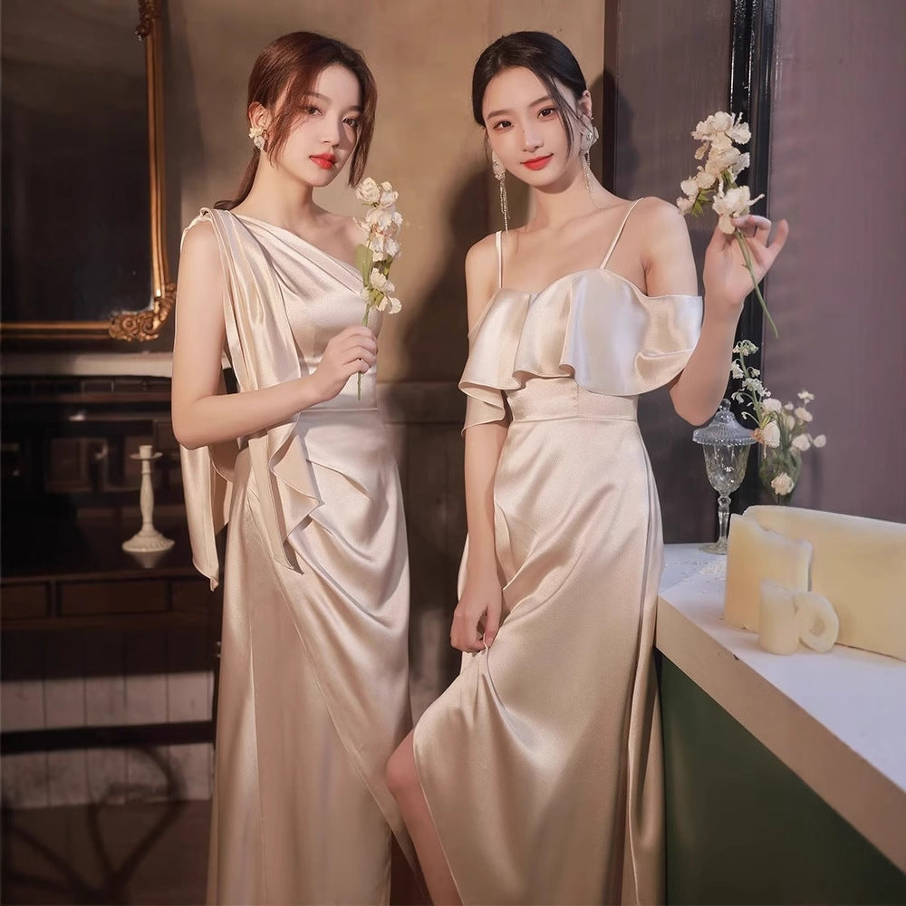 Simple And Light Luxury Satin Sisters Group Party Formal Dress