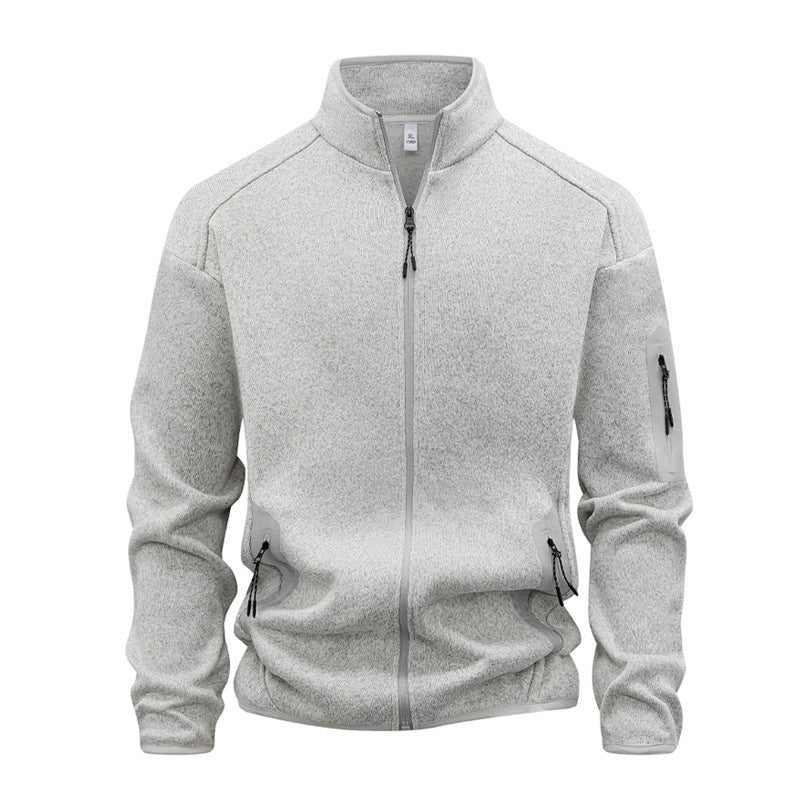 Zippered Pocket Long-sleeve Stand-collar Cardigan Sweatshirt