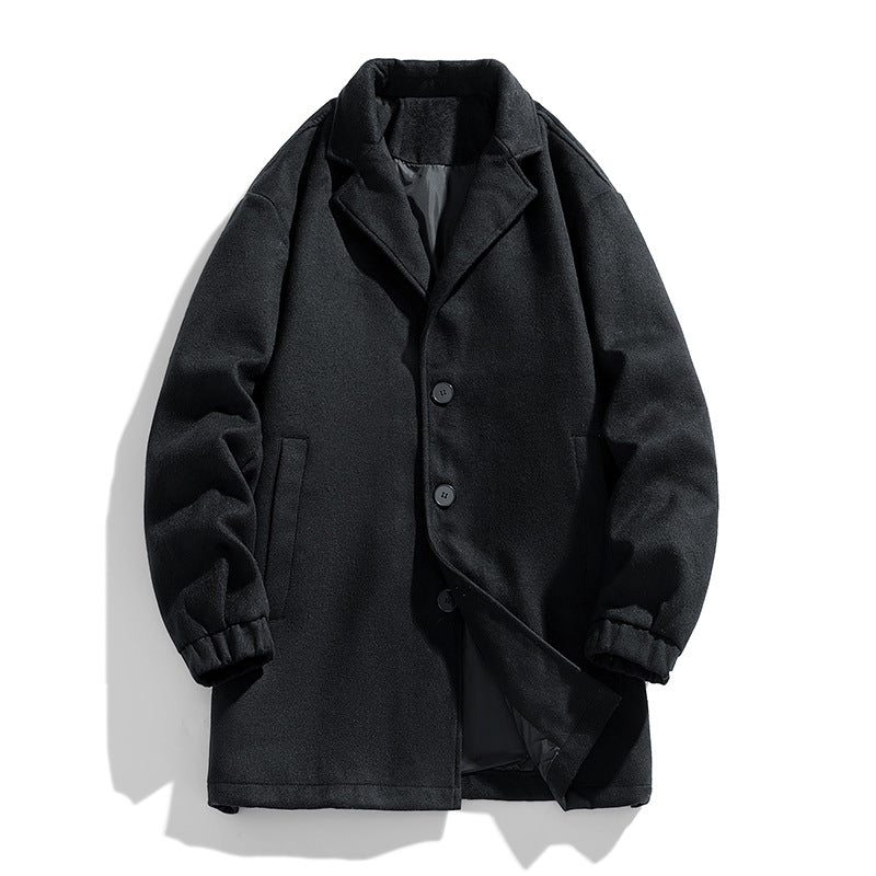 New Men's Casual Loose Mid-length Woolen Trench Coat
