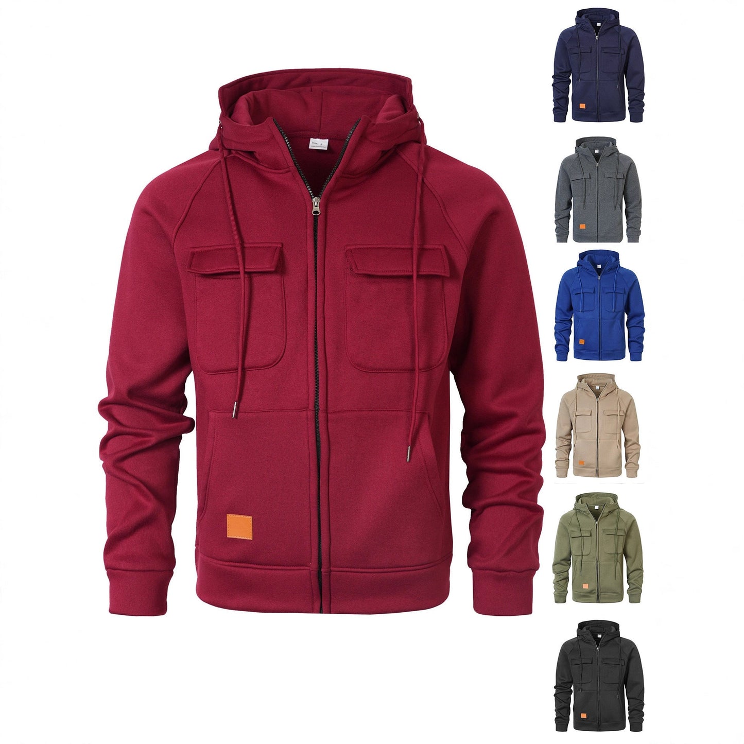 Mens Loose-Fit Hoodie With Multiple Pockets And A Stand-Up Collar