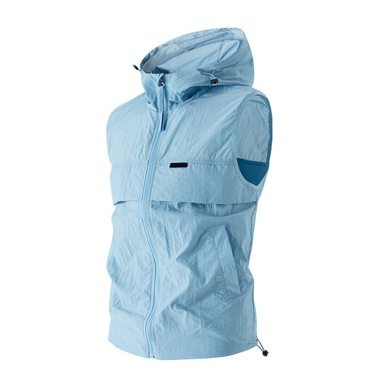 New Mens Sun-protective Jacket Hooded Sleeveless Vest