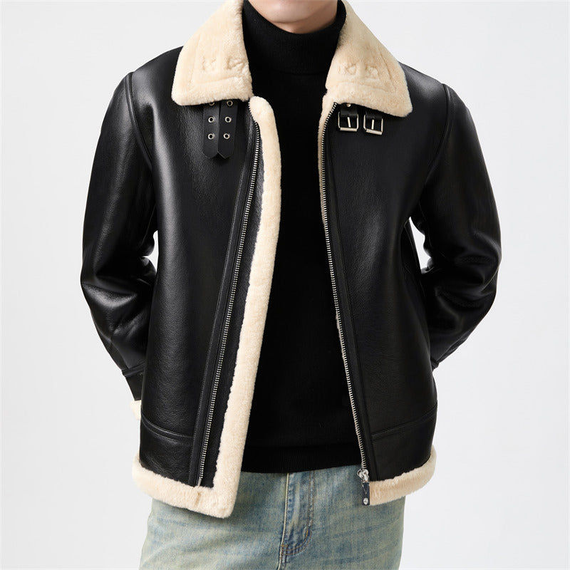 Mens Short Shearling Coat With Fur Attached