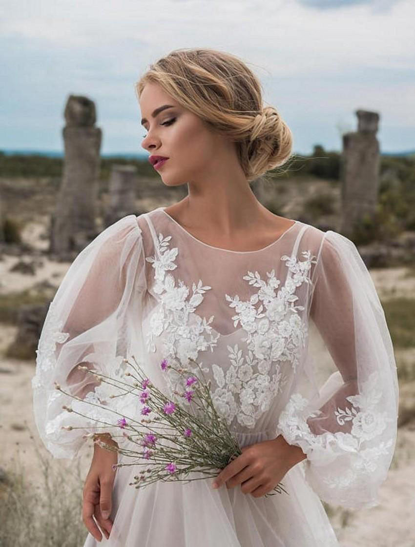 Round Collar Gauze Embroidered One-piece Dress Wedding Dress