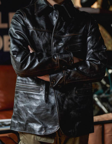 Mens Mid-Length Heavy-Duty Leather Jacket