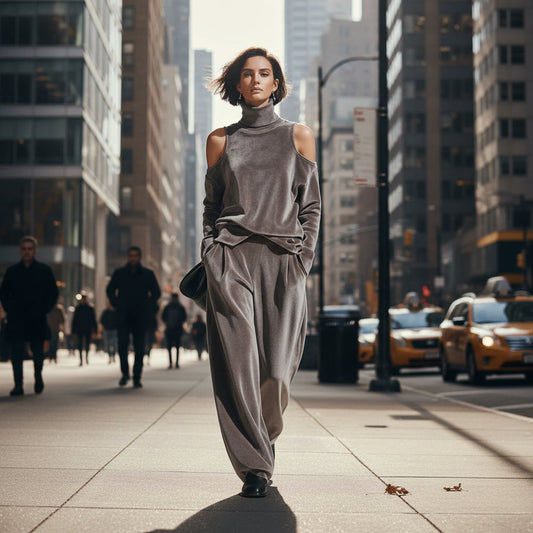 Women's Korean Velvet Long Sleeve Top & Pants Set