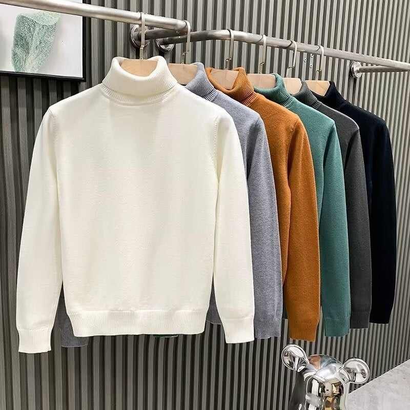 Mens Loose-fitting Warm Turtleneck Knit Sweater