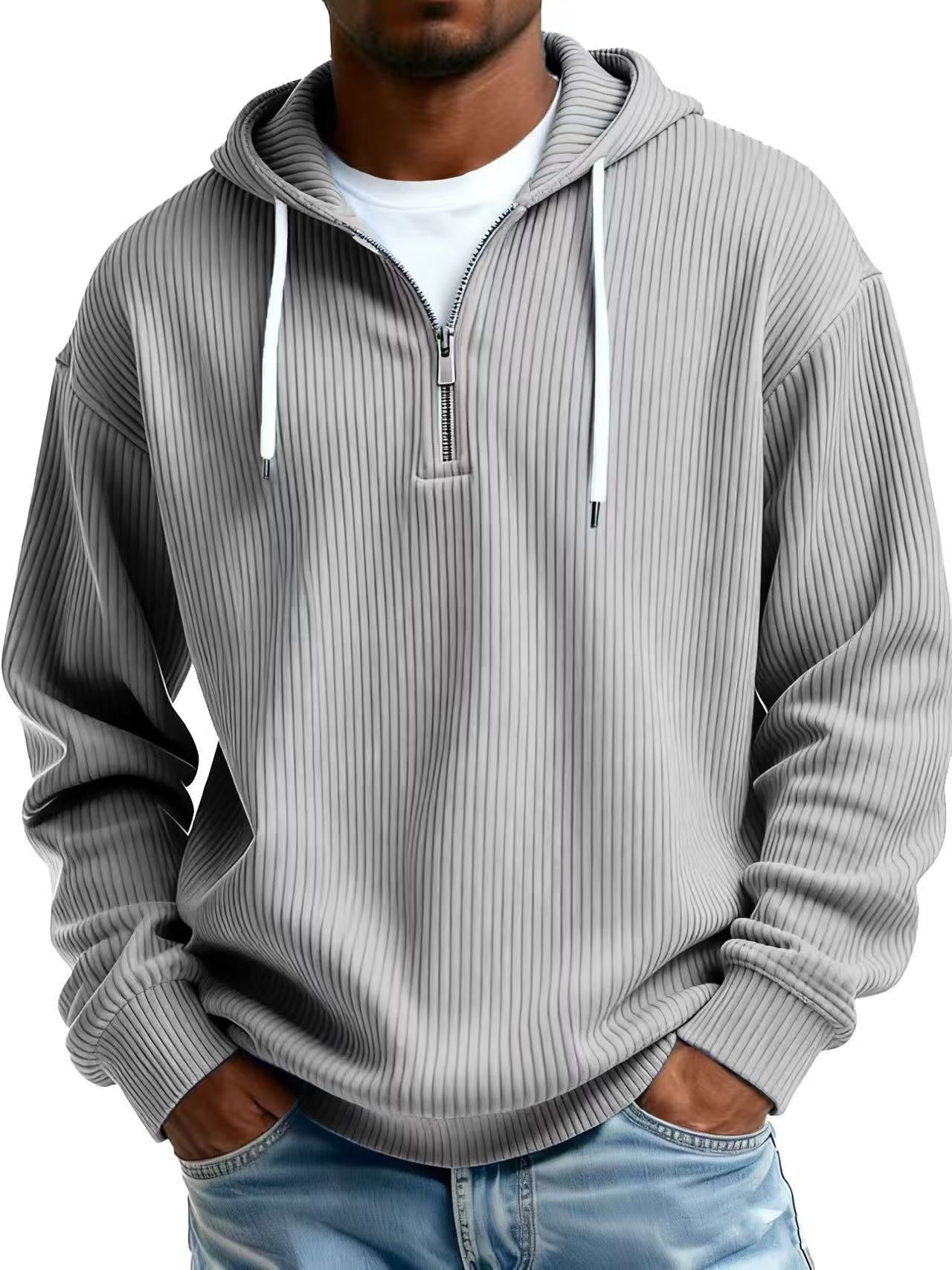 Mens Long-Sleeve Hooded Jacket Loose-Fit Casual Sweatshirt