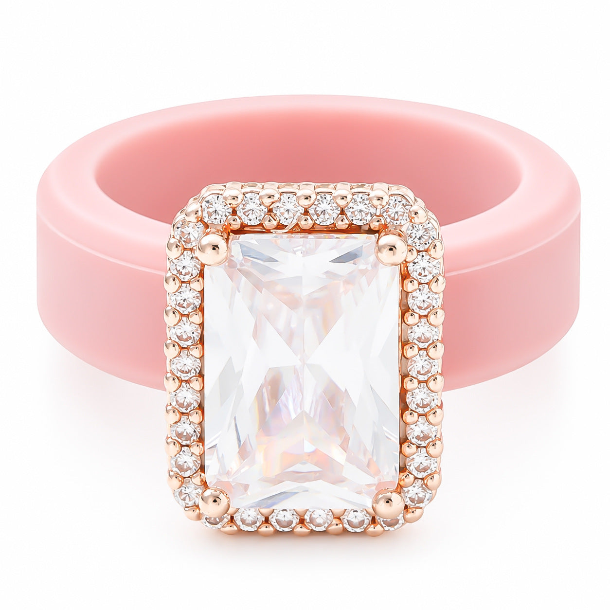 Silicone Inlaid Square Zircon Ring