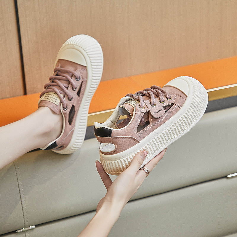 New Breathable Womens Hollow-out Casual Sneakers Chunky-soled Versatile White Shoes