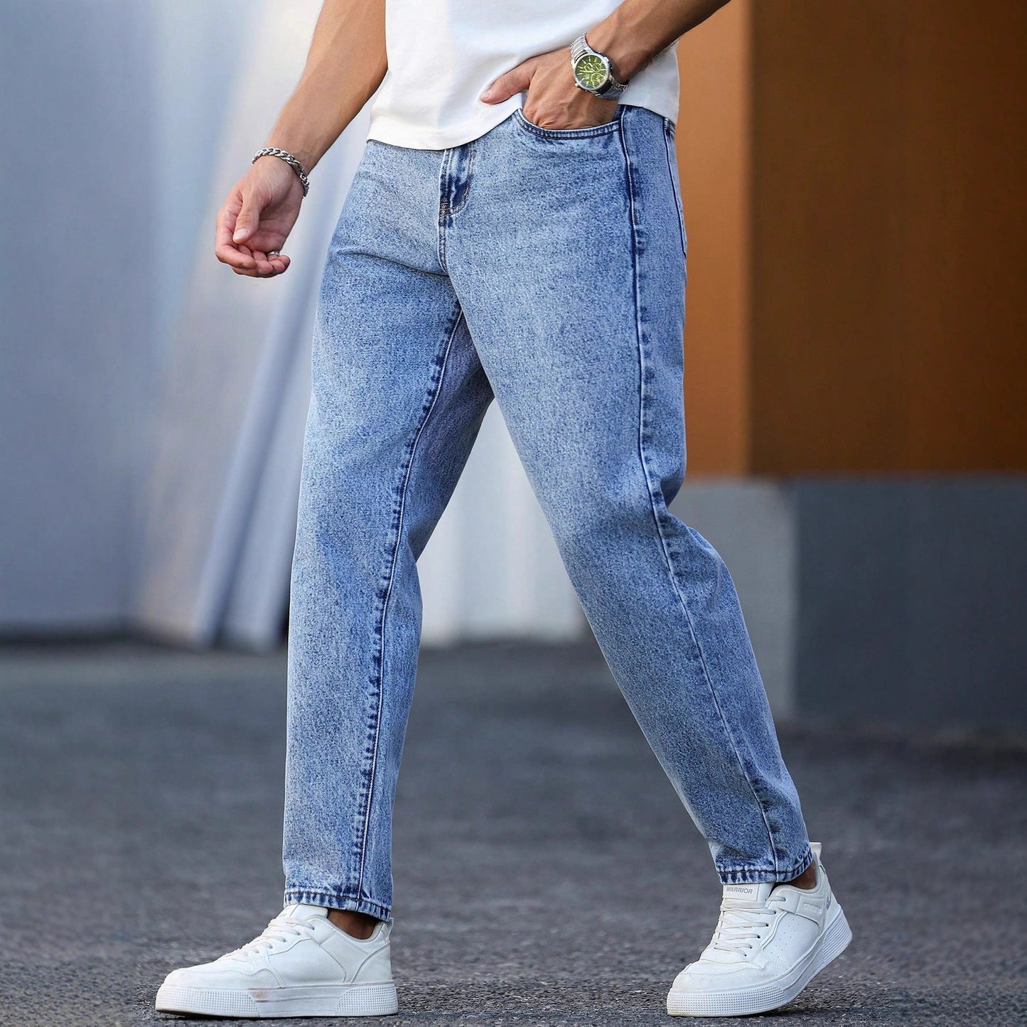 New Mens Light Blue Tapered Jeans