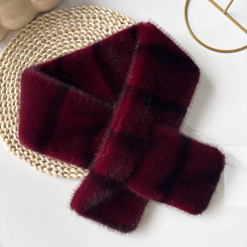 Striped Color Contrast Soft Plush Cross-hole Scarf With Retro And Sophisticated Style, Suitable For Autumn And Winter Commuting And Traveling Outfits.