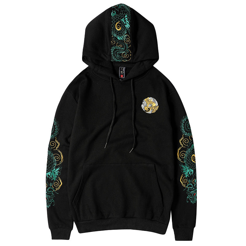 WSY340 Sweat à capuche brodé Dragon émeraude