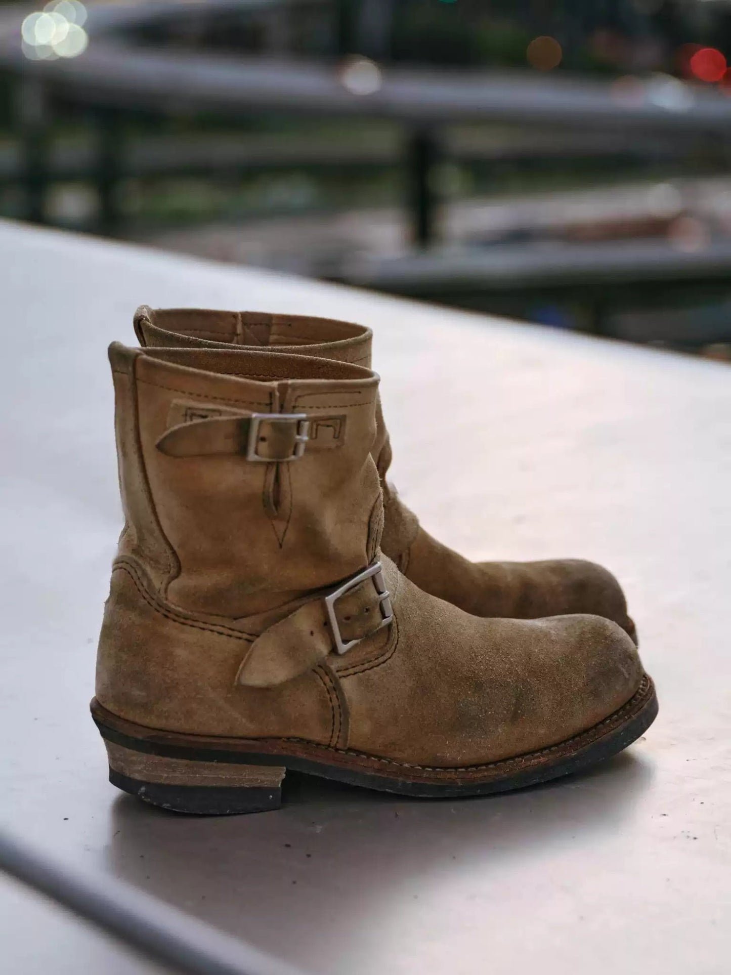 Retro Distressed Leather-buckle Short-shaft Engineer Boots