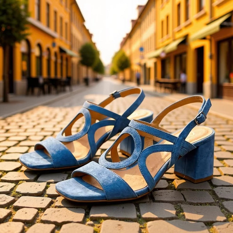 Women's Suede Hollow-Out Buckle Strap High Heel Sandals