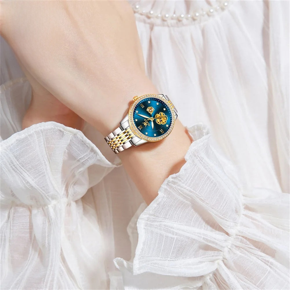 Montre squelette automatique pour femme avec bracelet jubilé