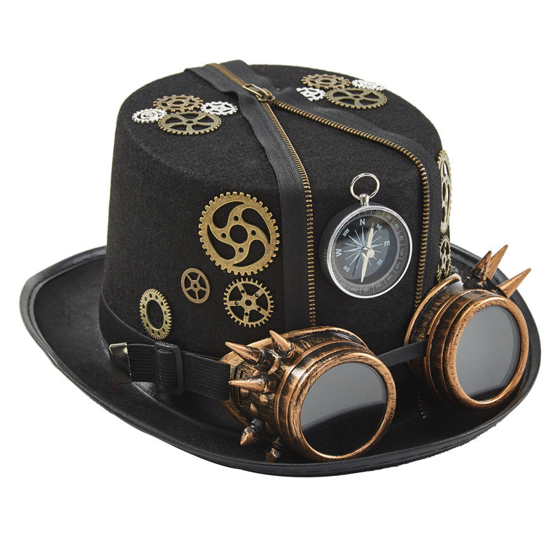 Punk Style Retro Compass Zipper Gear Glasses Magic Hat