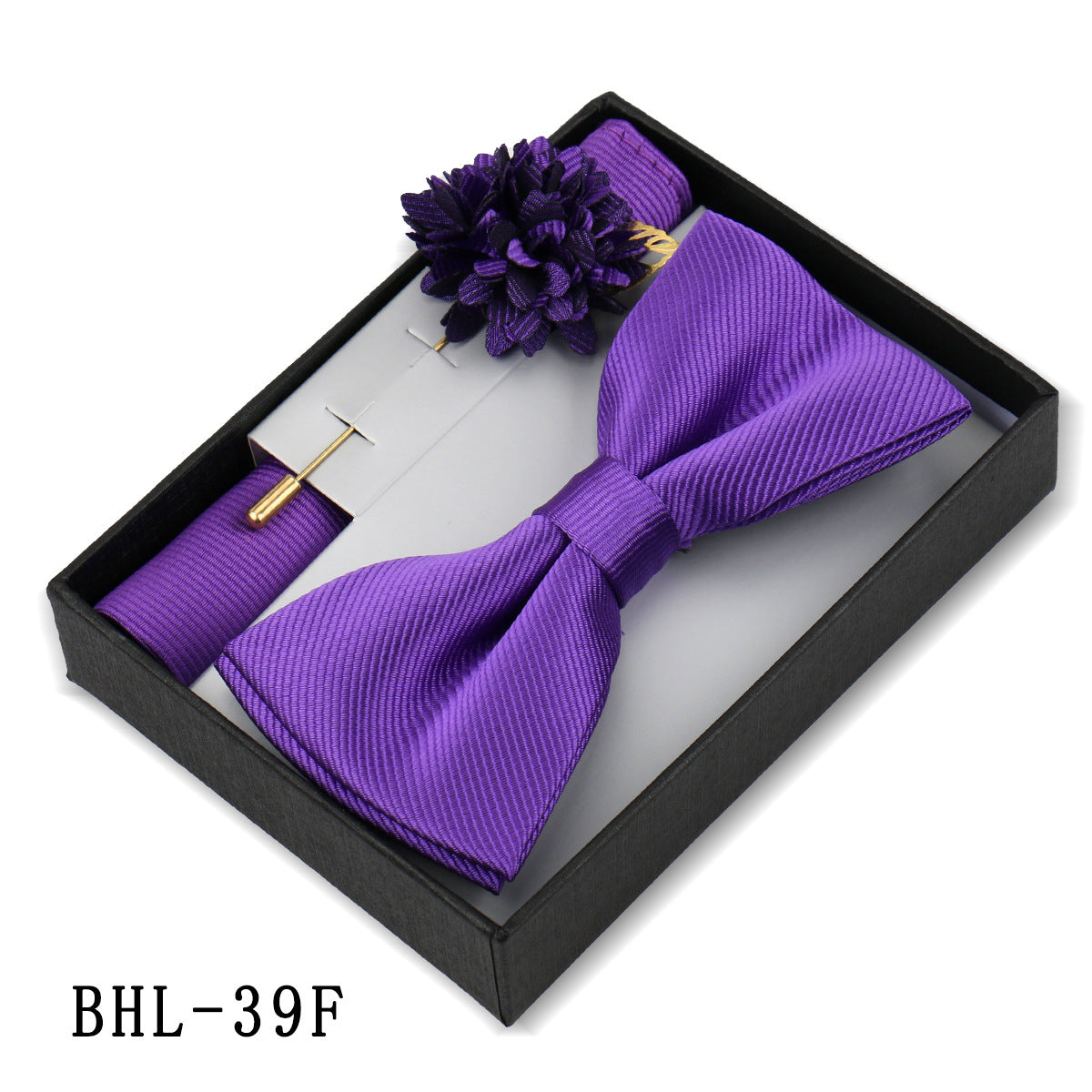 Mens Bow Tie, Pocket Square, And Brooch Gift Set
