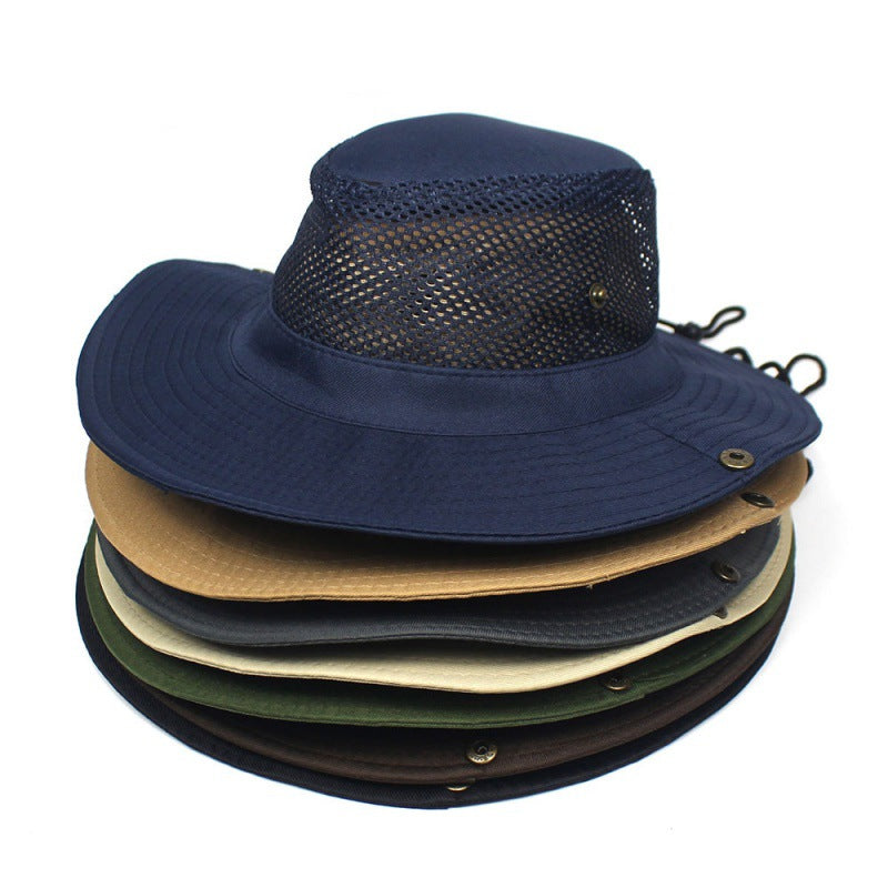 Patchwork Mesh Breathable Bucket Hat Fishing Cycling Windproof Sun Protection Foldable
