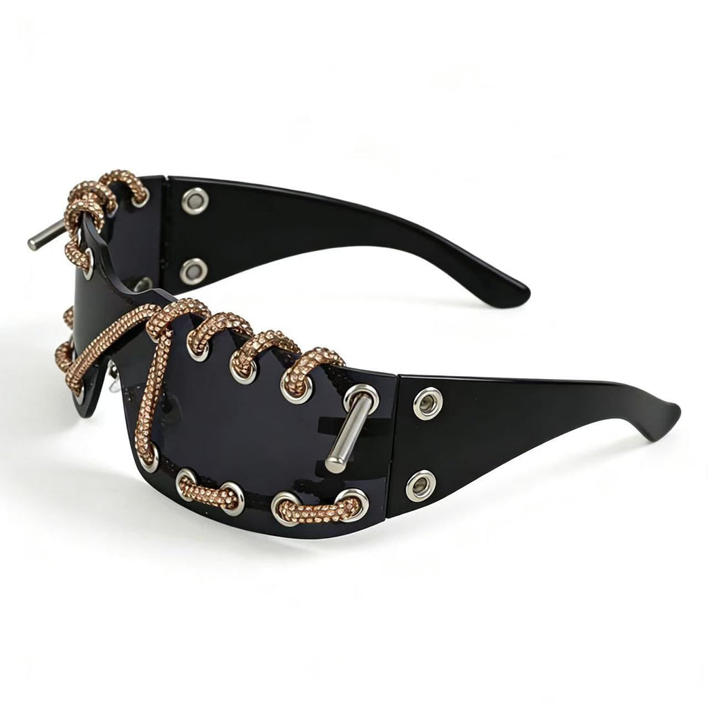 Sunglasses With Metal Ring Rivets Retro-futuristic Party Shades
