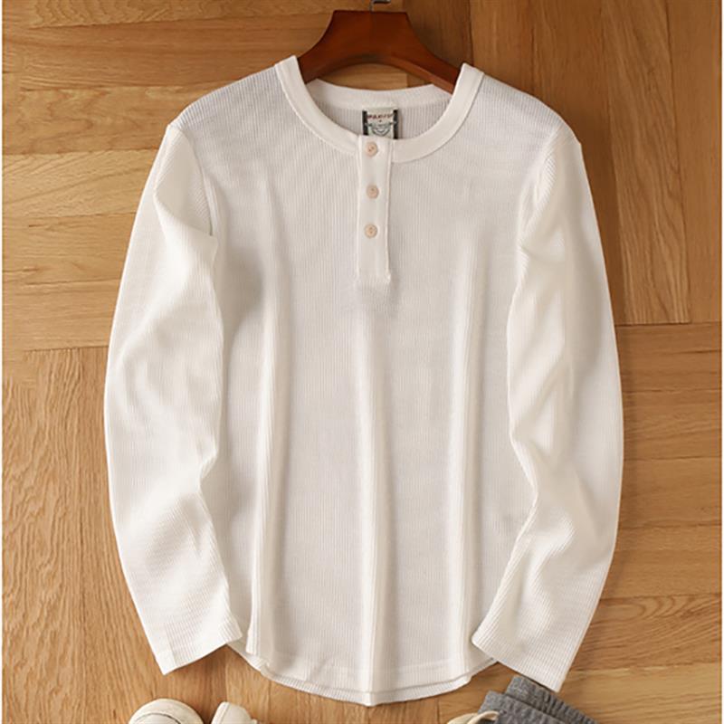 European And American Men's Cotton Waffle-Weave Long-Sleeve T-Shirt Base Layer