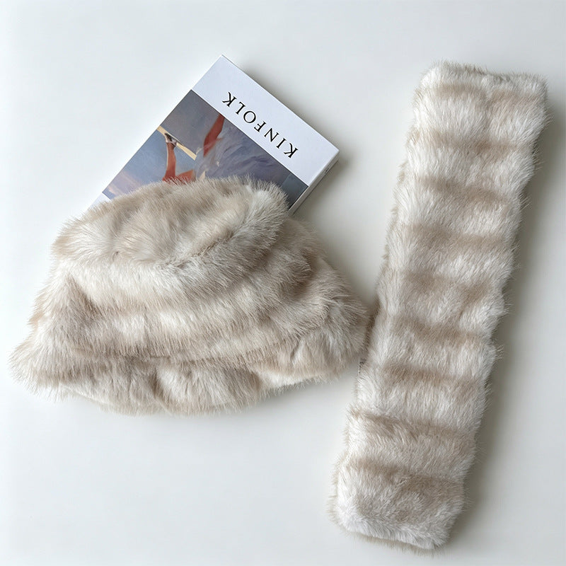 Winter Warm Hat And Scarf Set - Fashionable And Versatile Plush Scarf Outdoor Cold Protection Hat And Scarf Two-piece Set