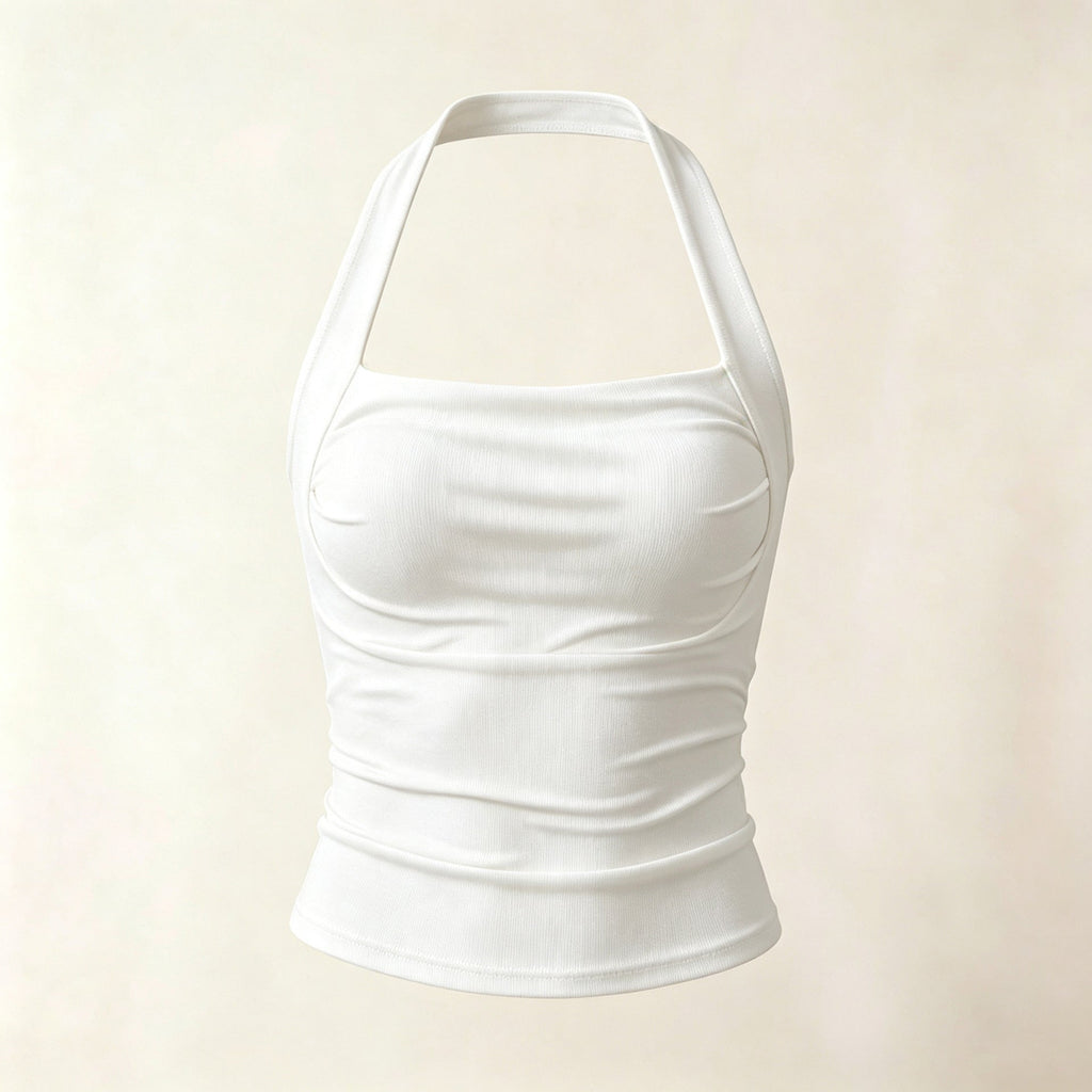 Womens Cold-Shoulder Pleated Backless Yoga Tank Top