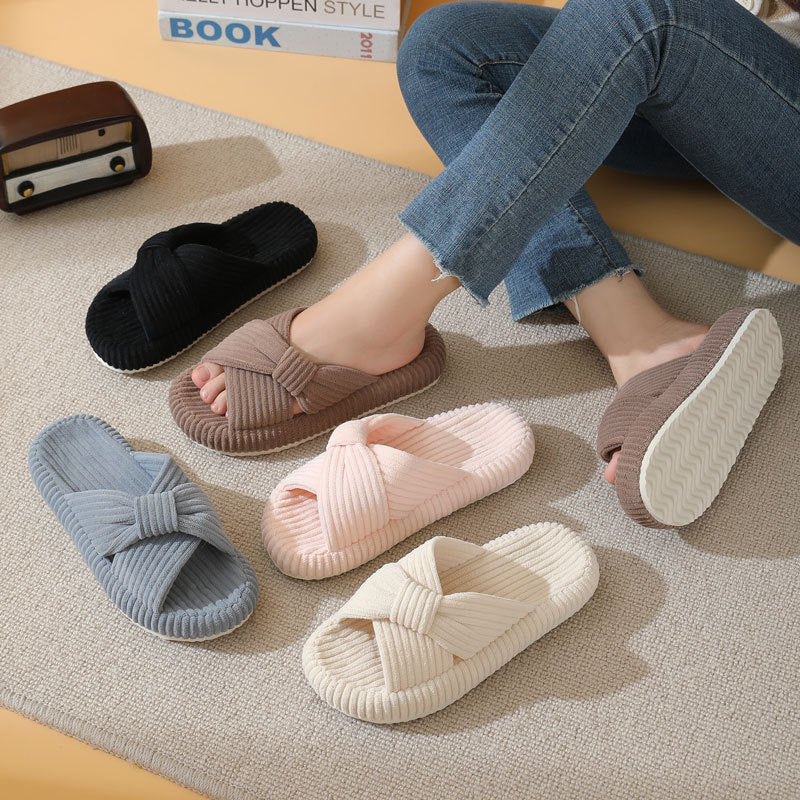 Womens Cross-pattern Corduroy Cotton Slippers