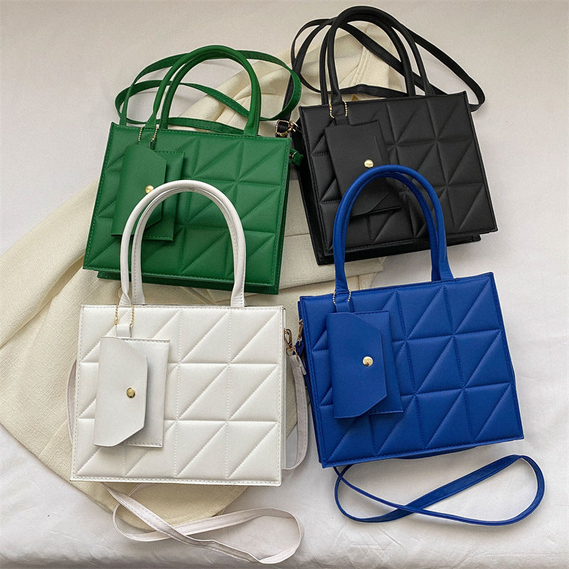 Plaid Shoulder Bag with Small Wallet Square Tote for Women