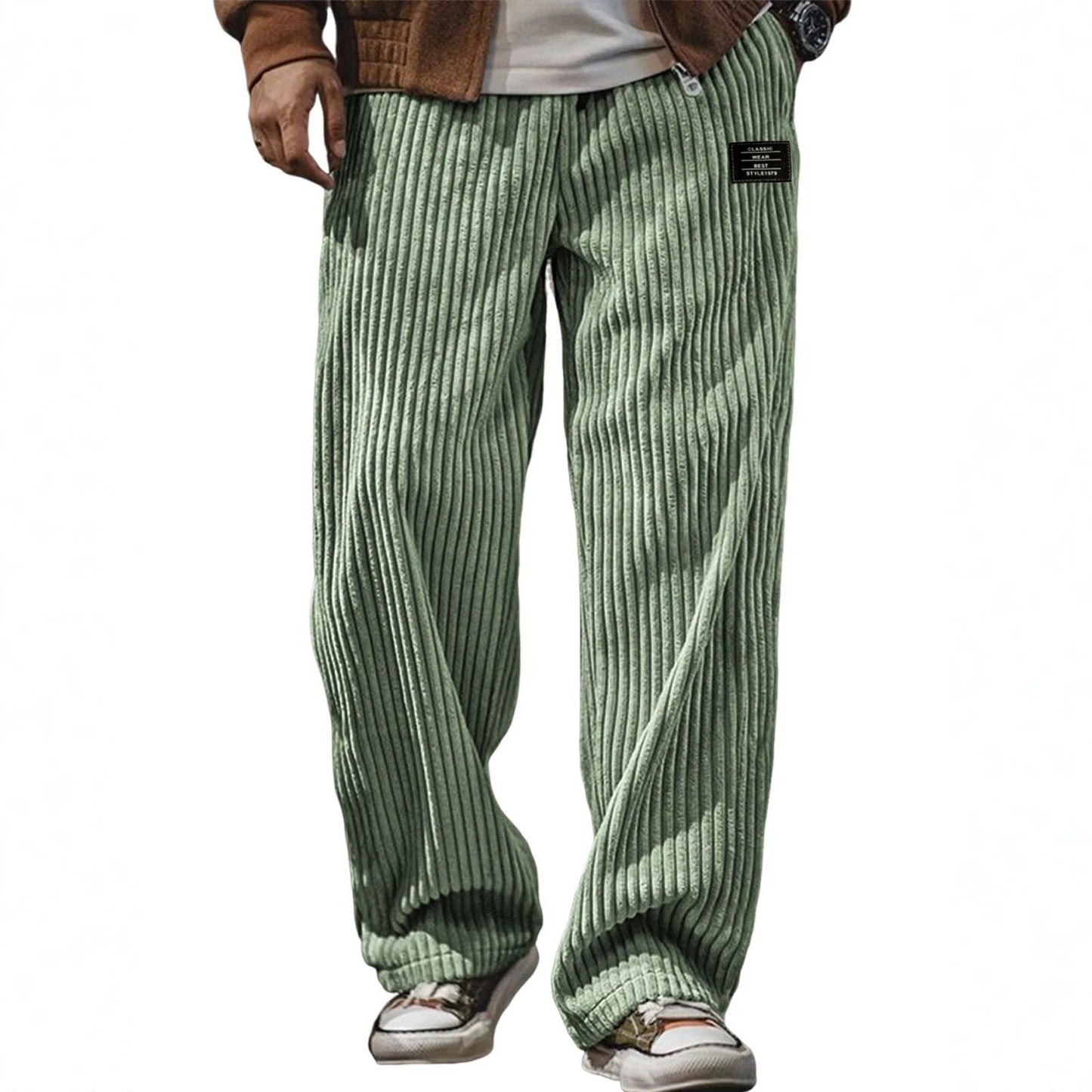 Pocket-embroidered Black-label Loose Straight-leg Casual Pants