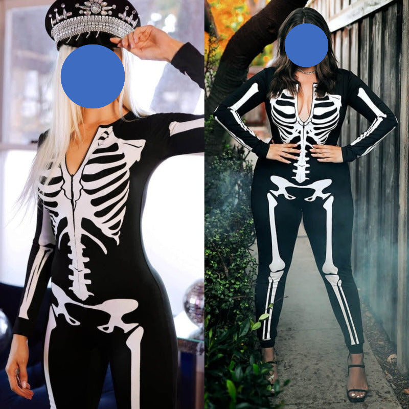 Skeleton Digital Women's Printed Wear Tight Long Sleeve Jumpsuit
