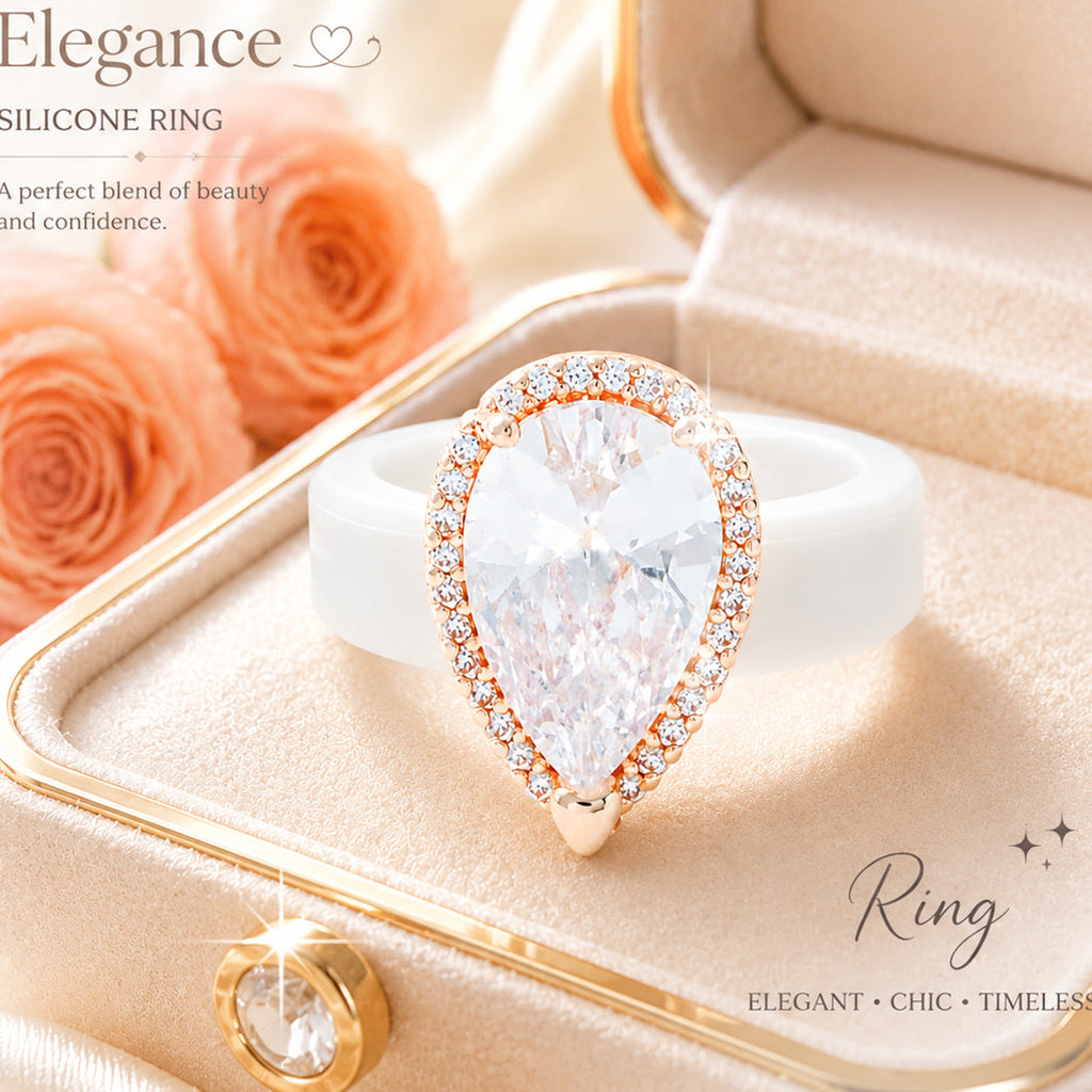 Silicone-inlaid Water-drop-shaped Zircon Ring