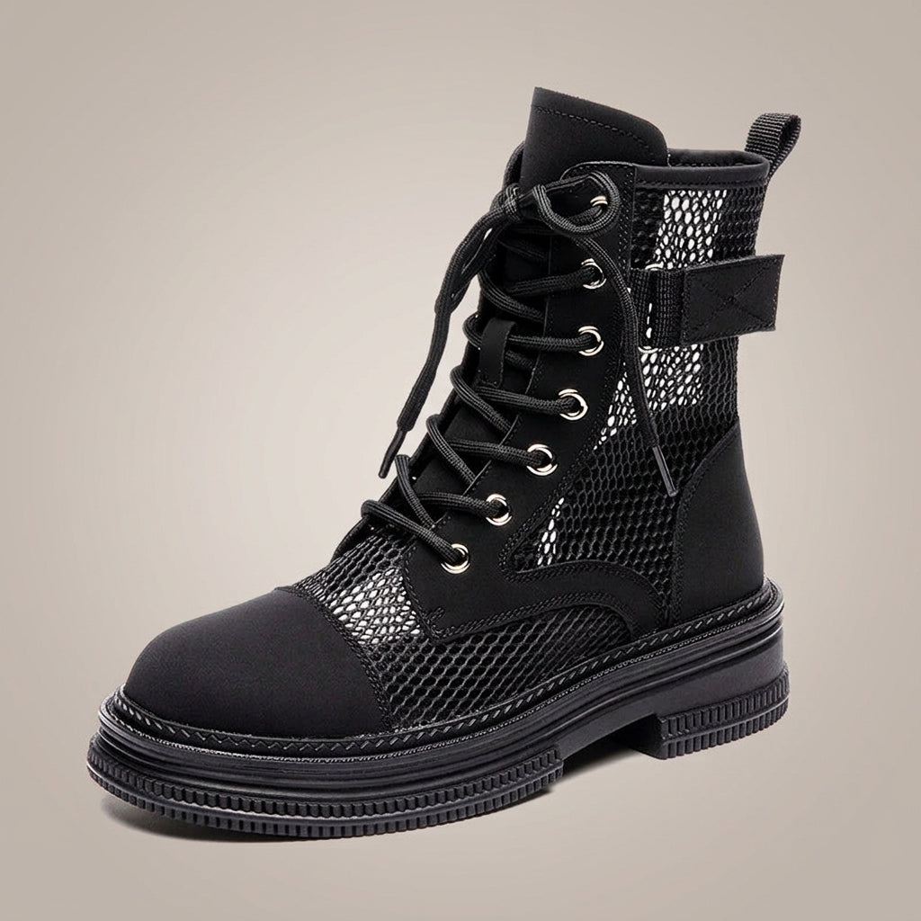 Women's Lace-Up Mesh Cutout Ankle Boots