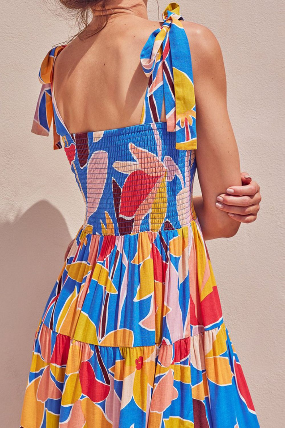 Multicolored Floral Tie-Shoulder Smocked Maxi Dress Elegant & Flowy Summer Style Dress