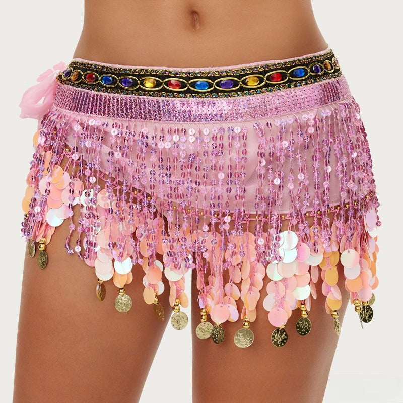 Belly Dance Sequin Fringe Waist Scarf Indian Dance Performance Belt