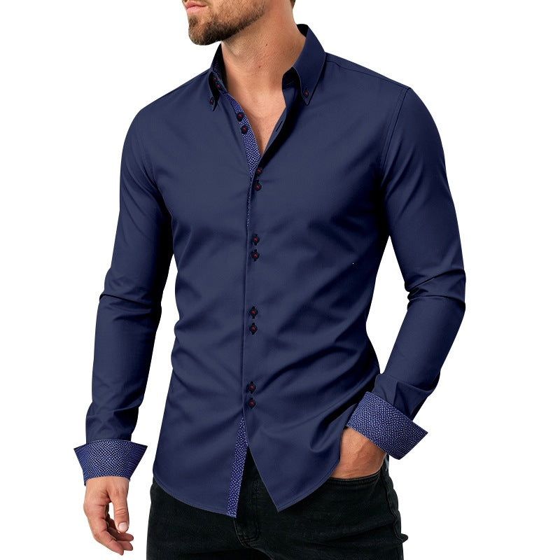 Casual Mens Stretchy, Breathable Long-sleeve Lapel Shirt