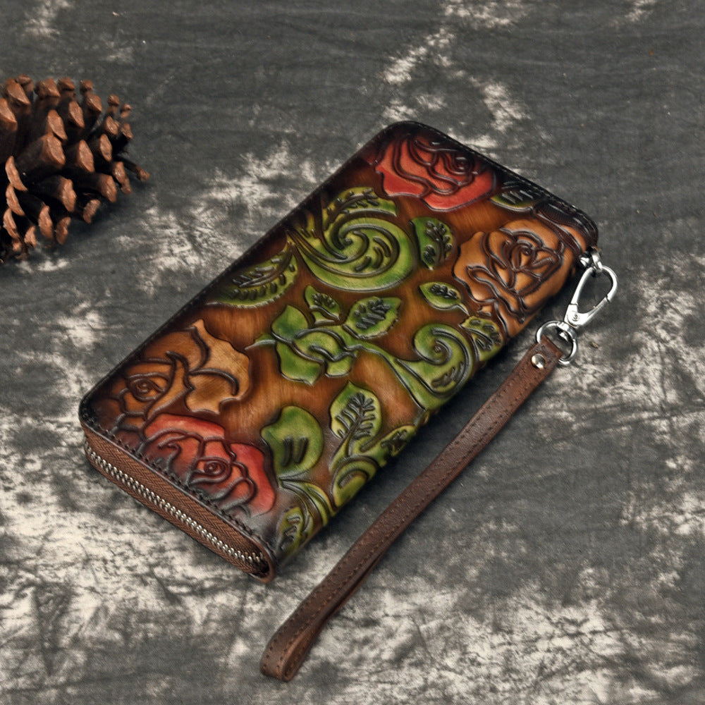 Retro Distressed Zip-around Wallet Hand-distressed For A Classic Lookpractical And Convenient