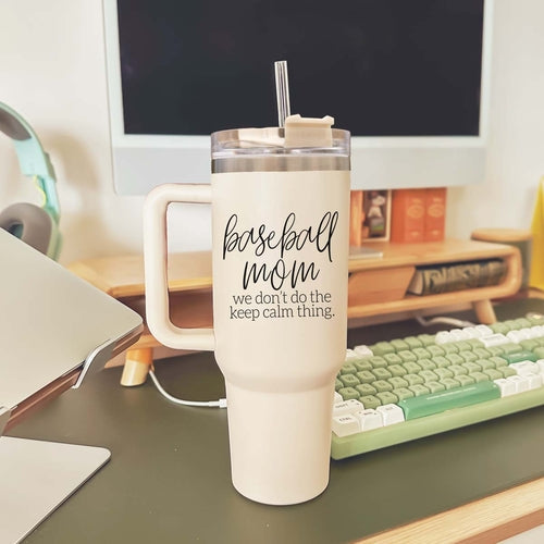 Baseball Mom 40oz Becher mit Griff Strohhalm Auslaufsicherer Ausgießer Reisebecher