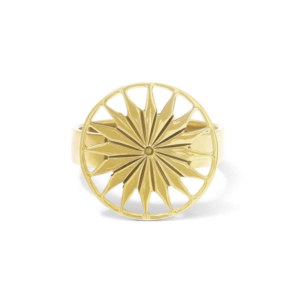 Bague Soleil Cambodgien en Laiton Recyclé Minimaliste Or Paix