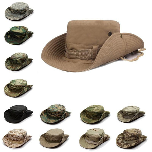Chapeau bob camouflage d'extérieur, casquette de camping pliable pour homme, casquette de soleil respirante et réglable pour homme/femme, casquette de soleil de sport unisexe, pour la pêche, la randonnée, les voyages, chapeaux de couleur unie