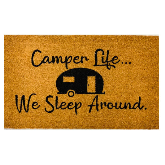Paillasson humoristique "Camper Life" – Nous couchons un peu partout – Tapis de bienvenue extérieur pour VR, tente, chalet, véranda