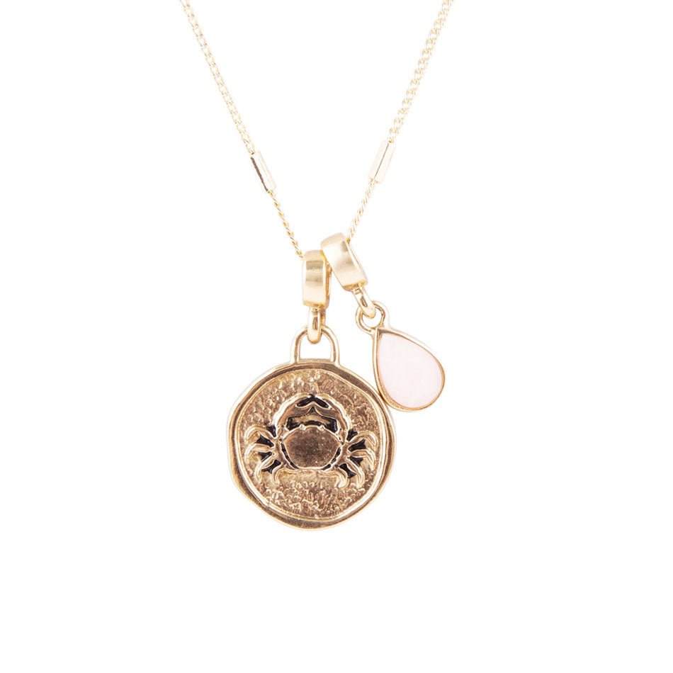 Cancer - Collier à breloques dorées en opale rose du Zodiaque