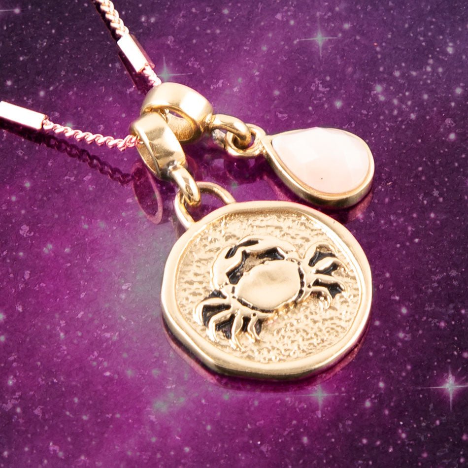 Cancer - Collier à breloques dorées en opale rose du Zodiaque