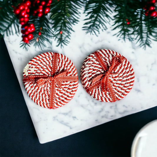 Dessous-de-verre tressés en coton à rayures canne à sucre, lot de 4, protections de table de Noël