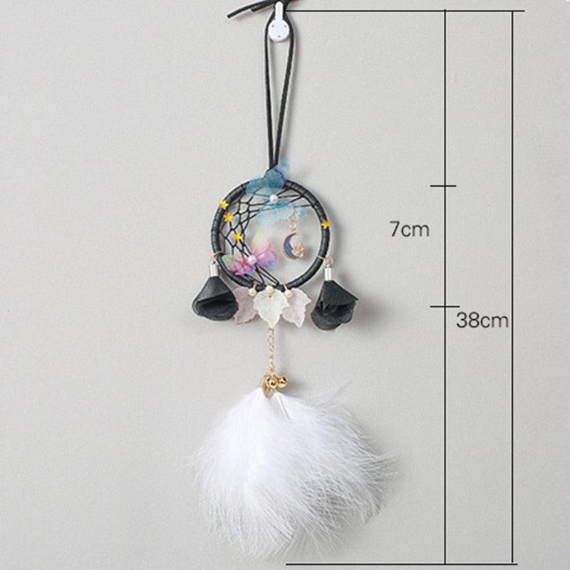 Car Interior Rear-view Mirror Hanging Decor  Small Dream Catcher Boho Nature Feather Home Decor Handmade Grids Nature Feather Car Charms Pendant Accessories Gift